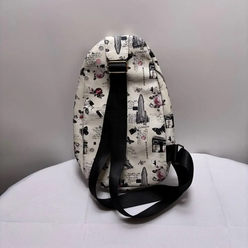 Chic Parisian Print Sling Bag Backpack